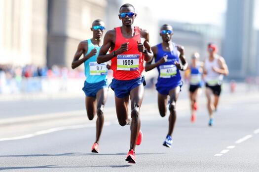 group-of-runners-in-dynamic-motion-crossing-the-finish-line-in-vibrant-red-and-blue-sportswear-during-a-competitive-outdoor-race-photo
